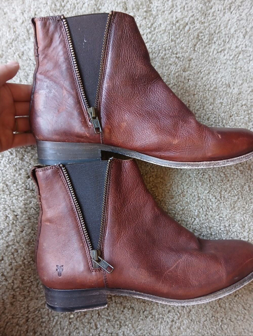 Frye Brown Leather Zip Ankle Boots - Picture 5 of 10